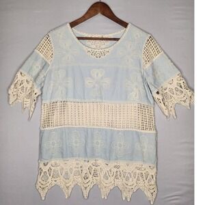 Samantha Rose Woman Floral Crochet Lace Top Blue Bohemian Summer Cottagecore 20W